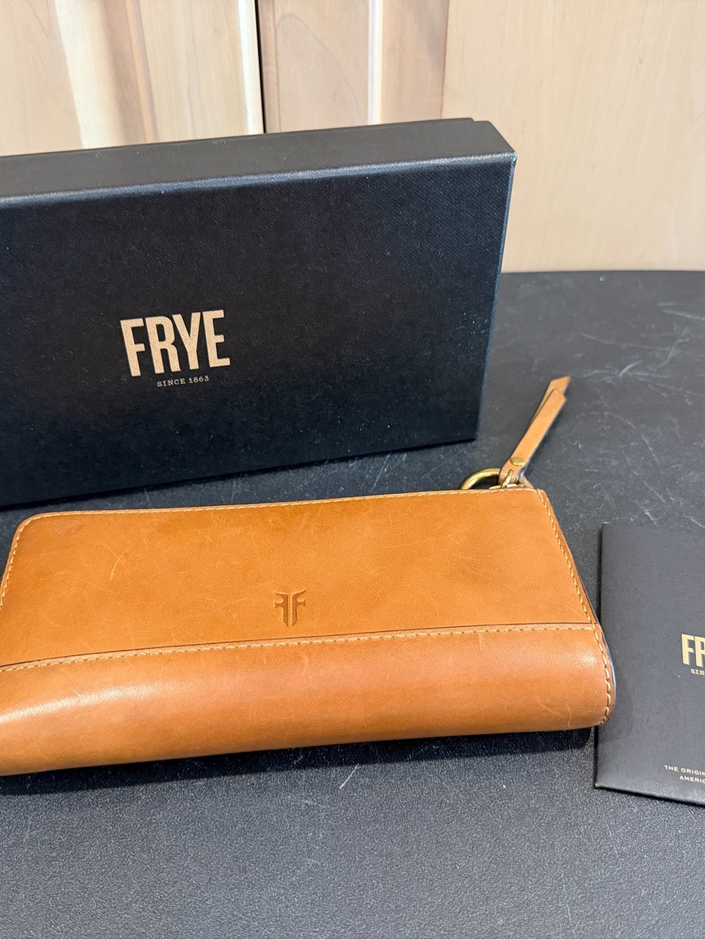 Frye Cognac Leather Continental Zip Wallet